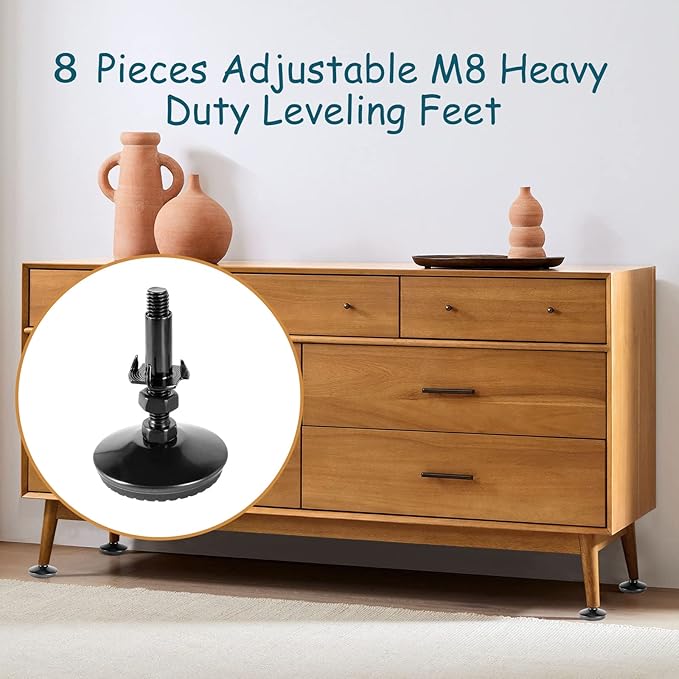 8 Set M8 Leveling Feet with 4-Pronged T Nut, Adjustable Leg Levelers Heavy Duty