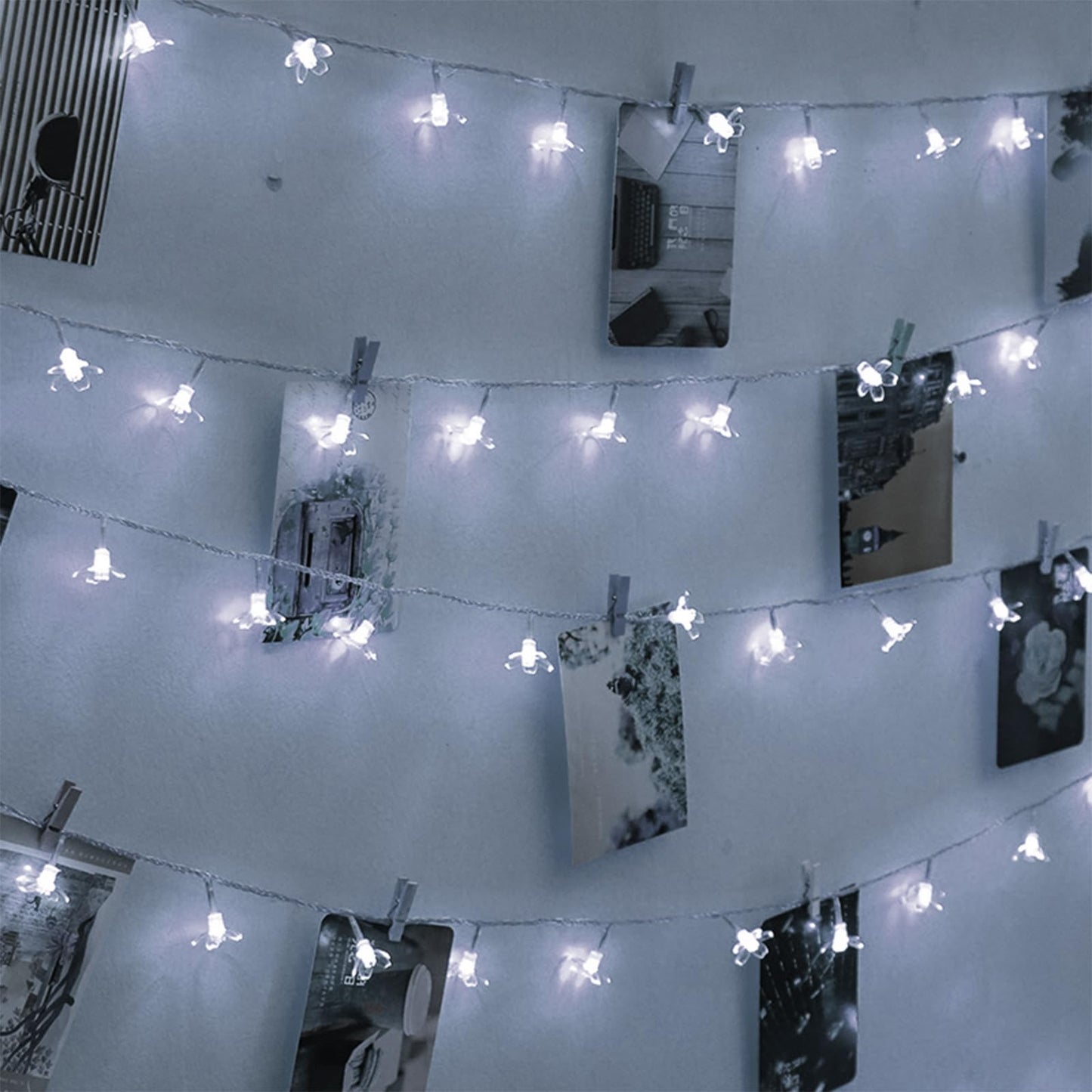 JACUXLSS Fairy Cool White Flower String Lights, 33ft 100 LED Plug in 8 Lighting Mode Cherry Blossom Indoor Wall Ceiling Window Decorations, Aesthetic Lamp Decor for Christmas Holiday Easter Bed Room