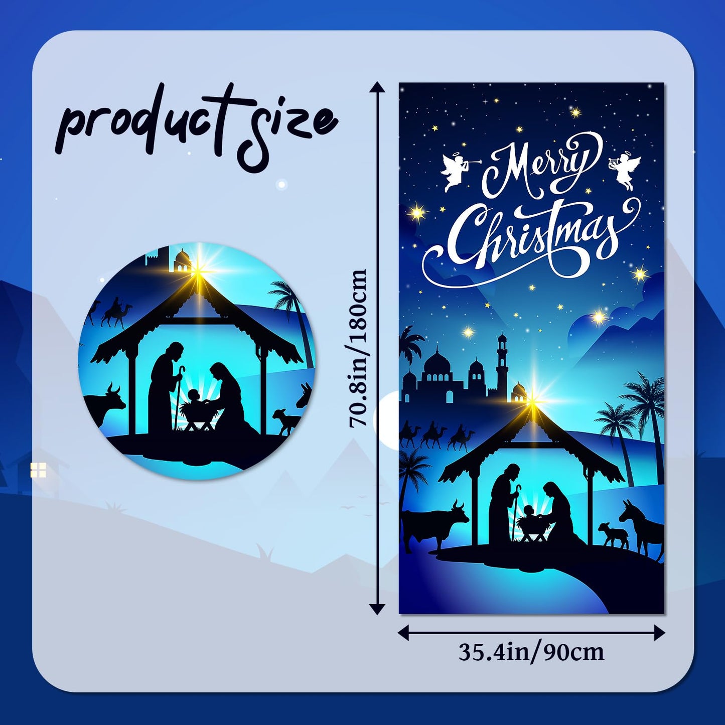 Nativity Scene Christmas Door Cover for Front Door - Fabric Jesus Holy Night Religious Decor