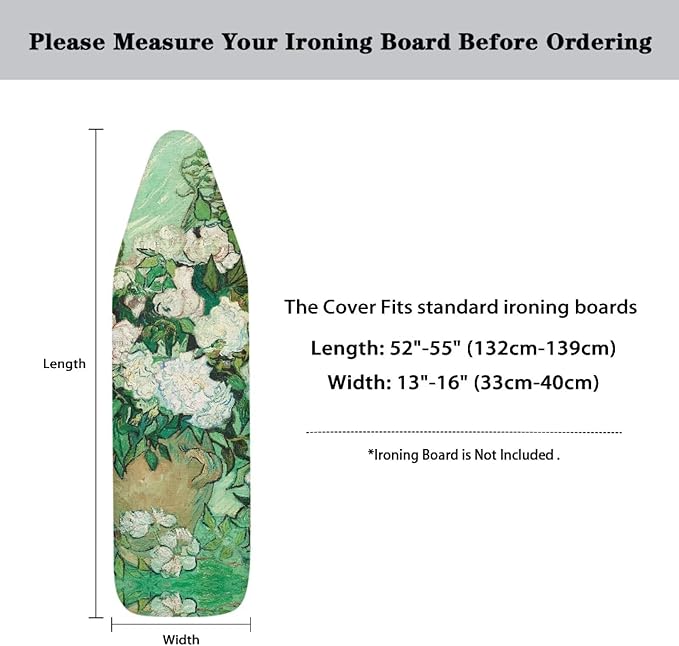 White Rose Ironing Board Cover Dust Covers 15 x 54 Heavy Duty Iron Board Covers
