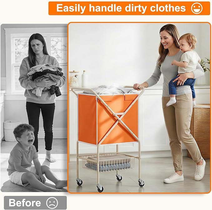 Convenient Laundry Basket with Wheels, Heavy Duty Dirty Clothes Laundry Hamper