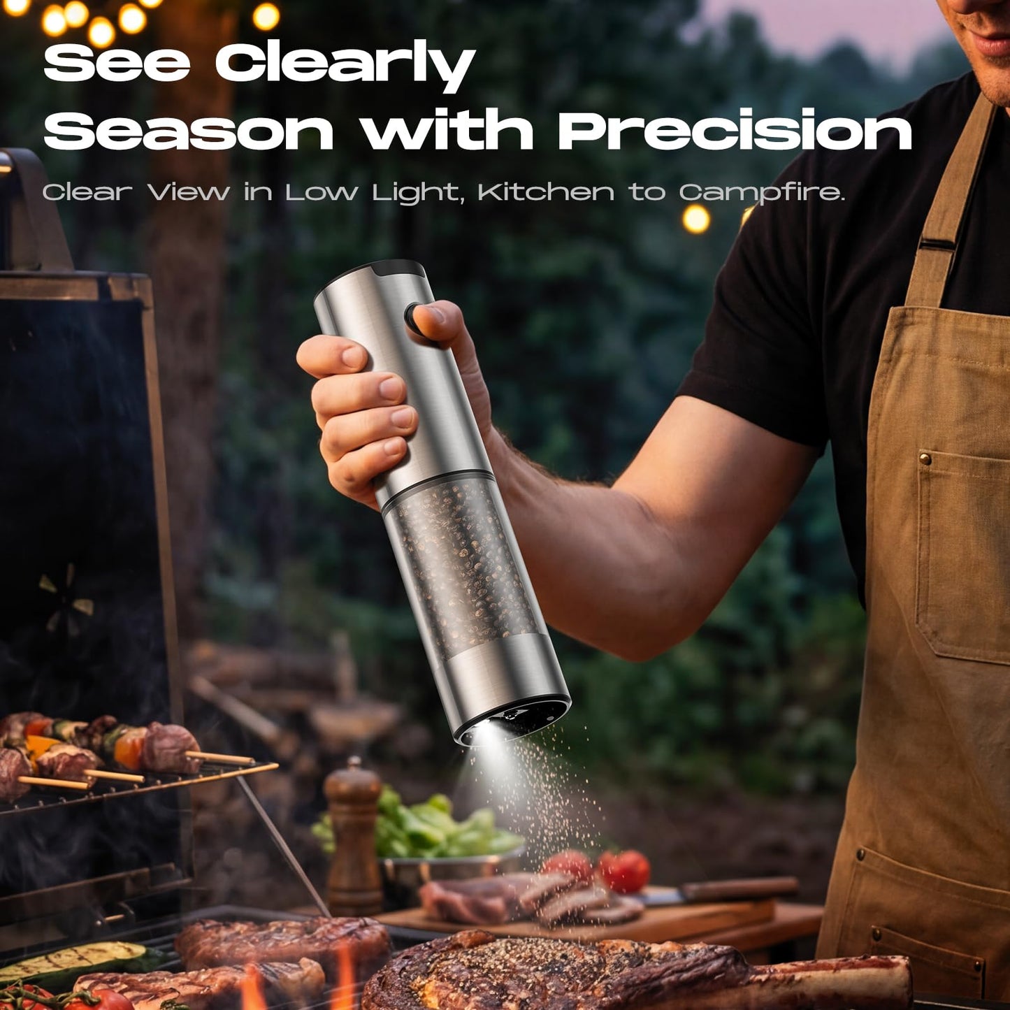 Electric Salt and Pepper Grinder Set, Battery Automatic Salt and Pepper Shaker with Adjustable Coarseness, Large Capacity Pepper Mill with LED Kitchen Appliances(Battery-Stainless Steel)
