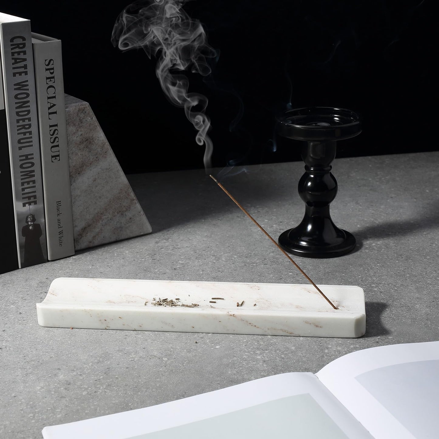 Koville Marble Incense Holder, Incense Holder for Sticks, Incense Sticks Holder Ash Catcher for Meditation Yoga SPA, Natural Stone Incense Burner, Home Table Decor (White&Gold)