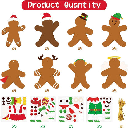 Haooryx 61PCS Xmas Gingerbread Craft for Kids Arts and Crafts DIY Ornaments Make Your Own Xmas Gingerbread Man Sticker Tree Home Decor