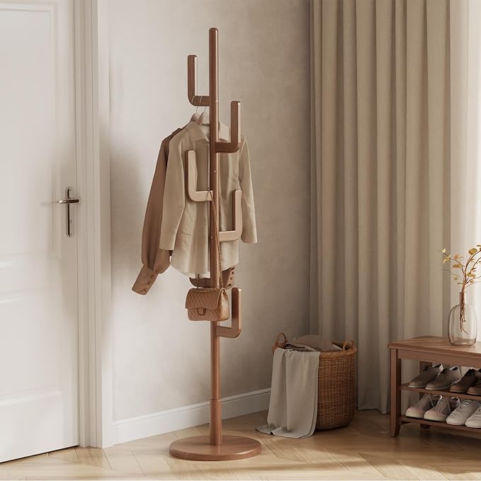 Muwuele Solid Wood Cactus Coat Rack, Freestanding Coat Rack