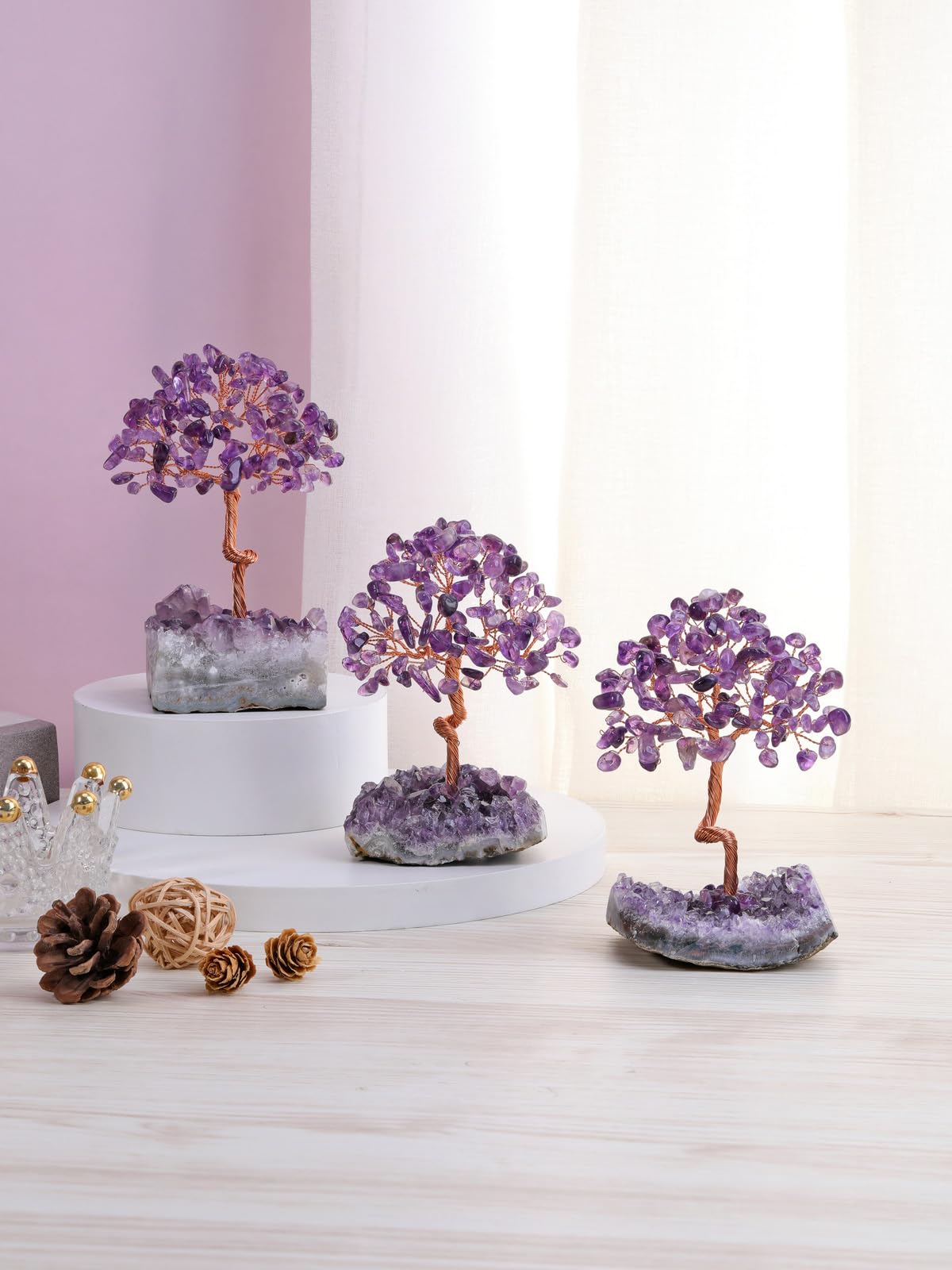 Jovivi Amethyst Crystal Tree of Life,Amethyst Cluster Base Money Tree Bonsai Decorations,Crystal Tree for Positive Energy,Handmade Gemstone Tree,Purple Room Office Desk Feng Shui Tree Decor