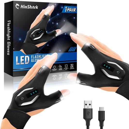 Gifts for Men, LED Flashlight Gloves, Anniversary Birthday Gifts for Men Dad Husband Him Boyfriend Husband, Camping Essentials Cool Gadgets Tools for Fishing Repairing