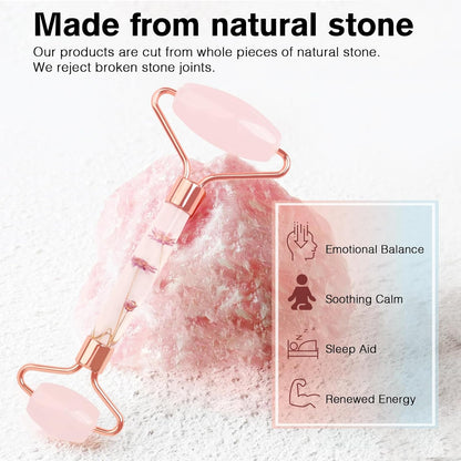 Raffaello Jade Roller - Natural Pink Facial Roller, Redness Reducing Massager for Face, Eyes, Neck - Rose Quartz
