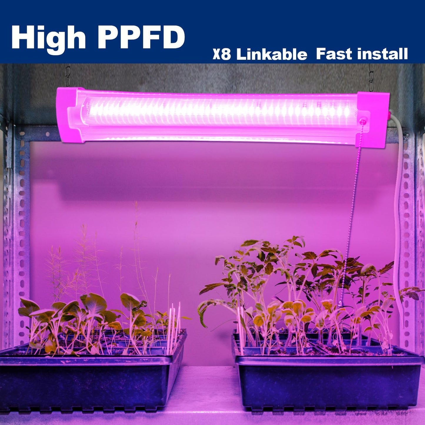 ENATECLITE 2FT LED Grow Lights for Indoor Plants, Full Spectrum 2100LM & Red Blue Light, Pull Chain Switch & Linkable for Indoor Plants, Hydroponics, Seedlings, Flowers