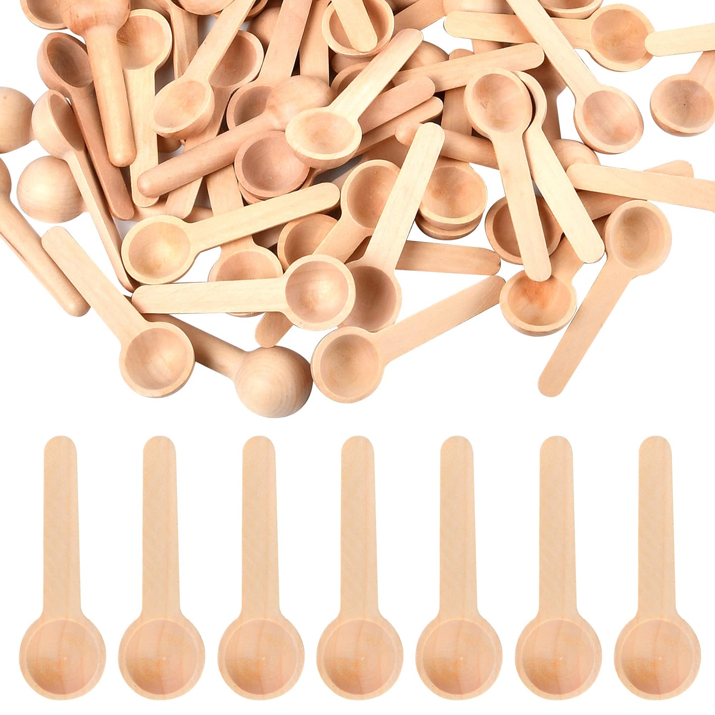 Aemygo 100 Pieces Small Wooden Spoons, 2.9 Inch Mini Natural Wooden Scoops Tiny Tasting Spoons for Spice Jars Coffee Condiment Honey Teas Sugar Kitchen Cooking