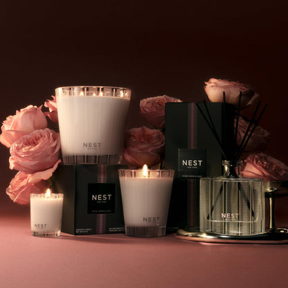 NEST New York Scented Votive Candle, Rose Noir & Oud - 2 oz - Up to 28-Hour Burn Time - Reusable Glass Vessel