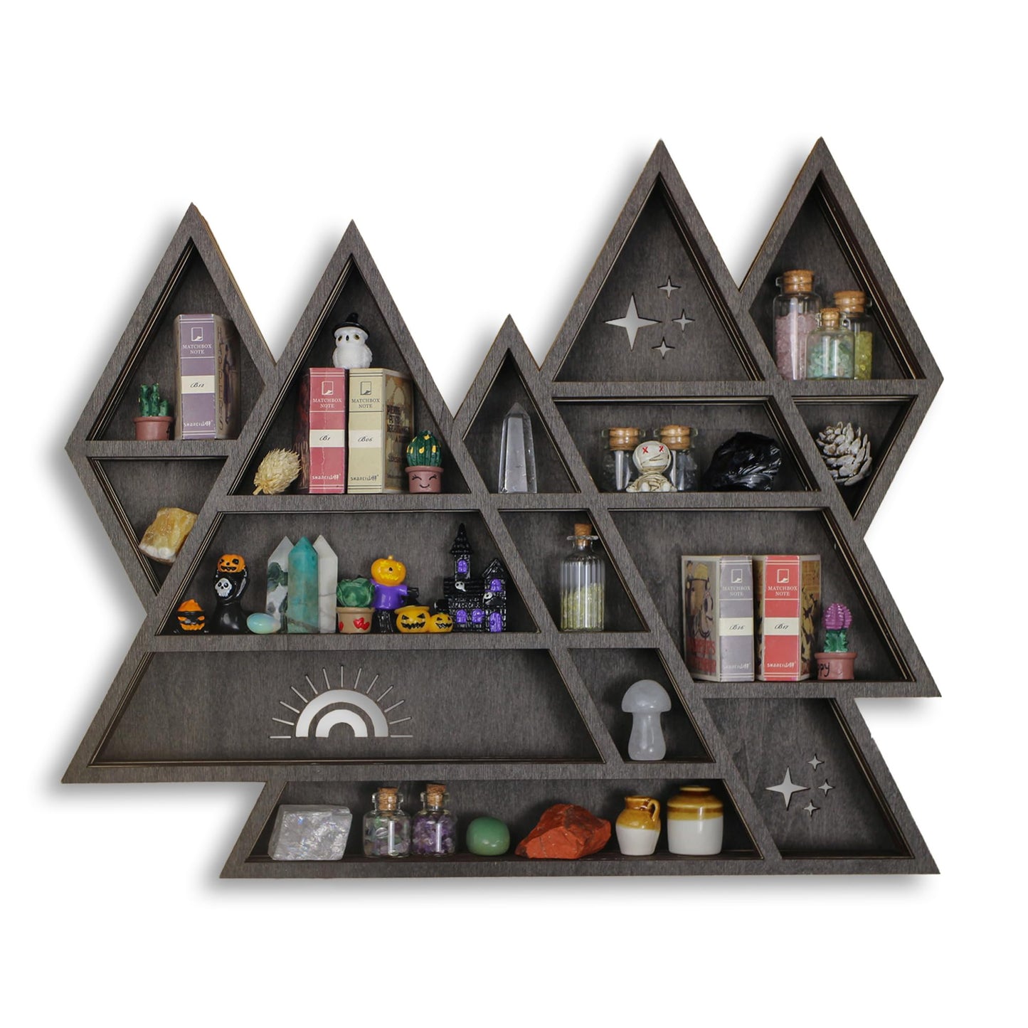 Triangle Mountain Crystal Shelf Display for Wall, Rock Gem Healing Stone Collections Display Shelf, Crystal Holder Trinket Organizer Knick Knack Shelf, Witchy Decor Gift for Women - 2025 UPGRADED