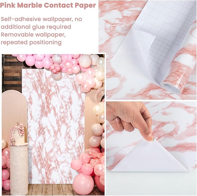 practicalWs White/Pink Marble Contact Paper Granite Peel and Stick Countertops