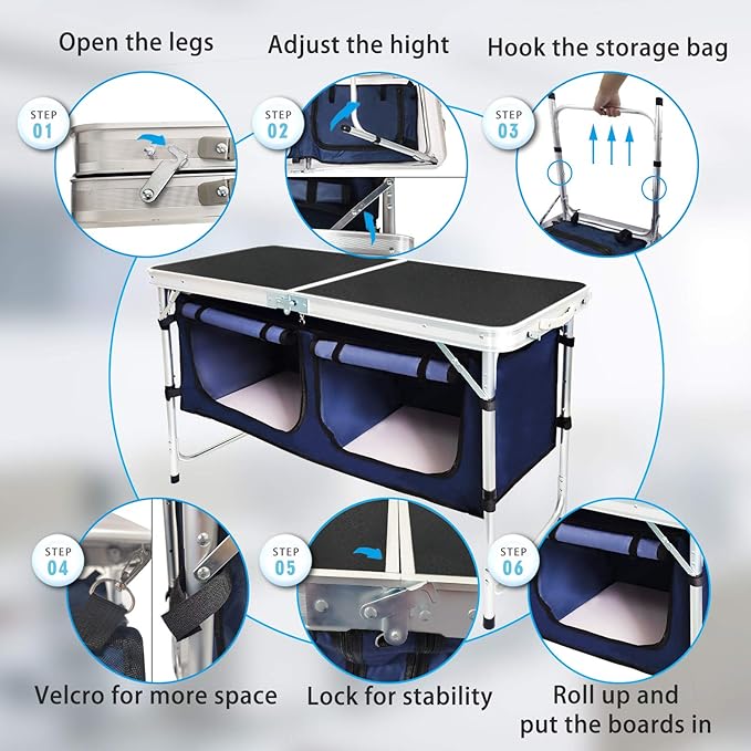 CampLand Outdoor Folding Table Aluminum Lightweight Height Adjustable