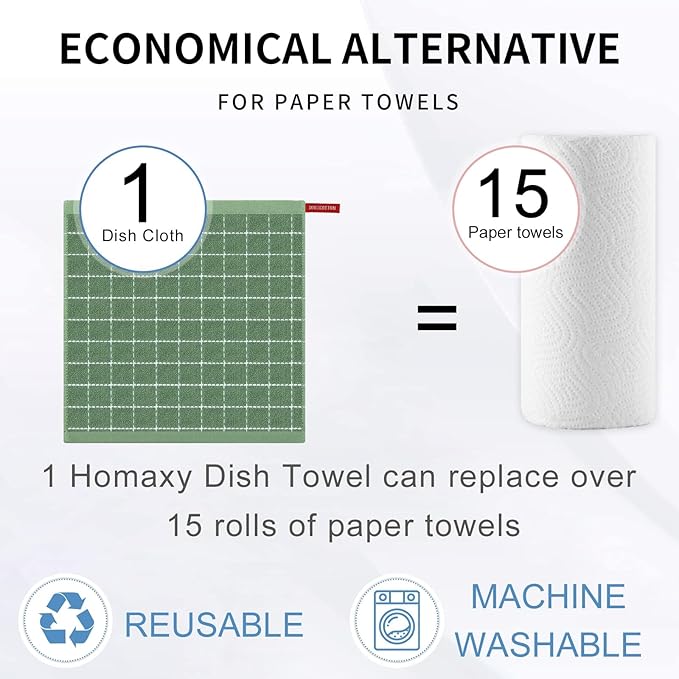 Homaxy 100% Cotton Terry Kitchen Dish Cloths, Ultra Soft and Absorbent Dish