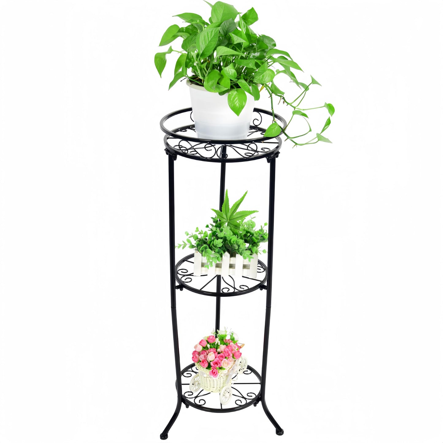 FAMZ Plant Stand Indoor Outdoor, 3 Tier Tall Black Metal Plant Stands, 35 inch Round Multiple Plant Rack Holder Rack Flower Pot Stand Heavy Duty Plant Shelf for Patio Balcony Garden Living Room