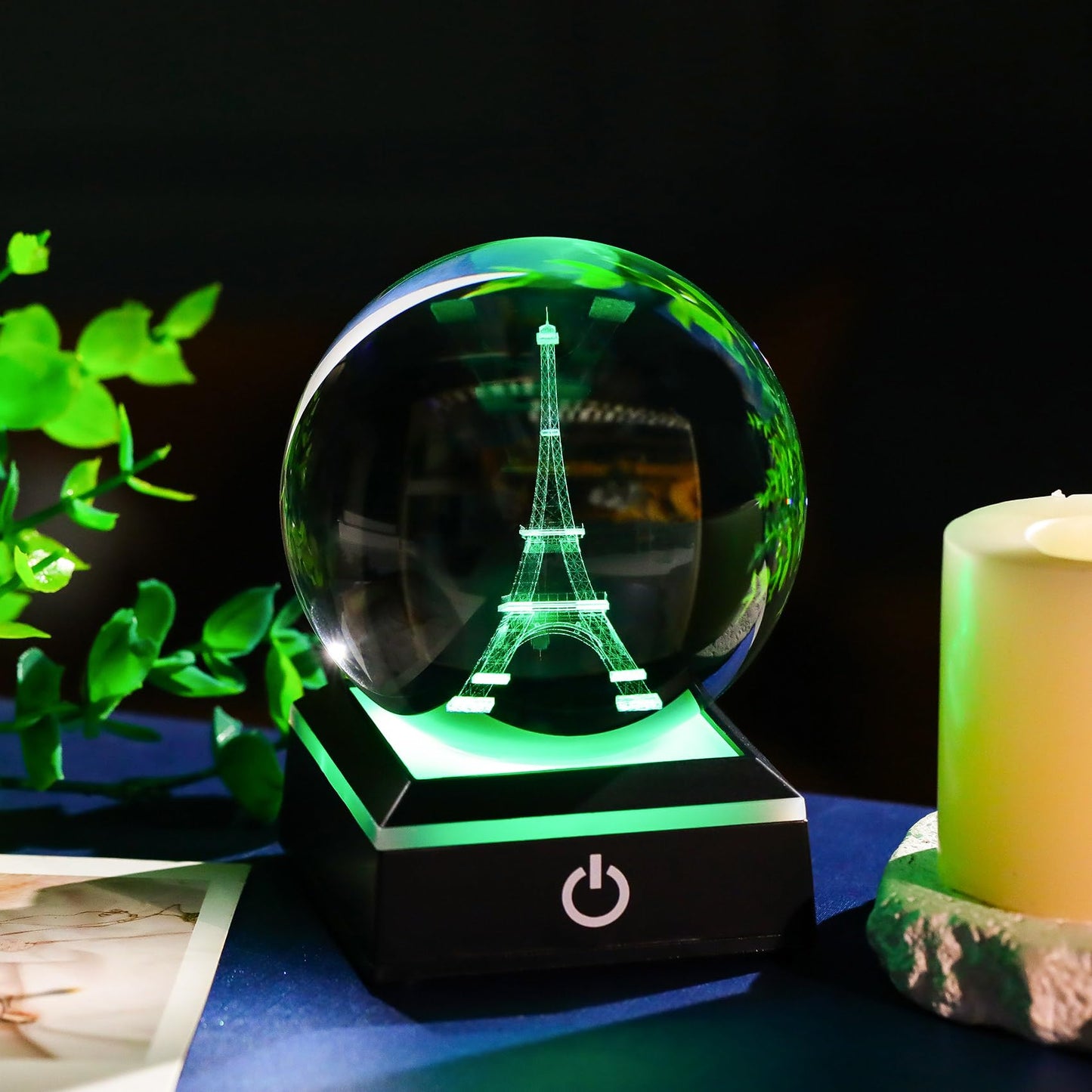 Enjinkail 3D Crystal Ball Paris Eiffel Tower Snow Globe Decor Gifts for Women Men Adults with LED Base Lamp Souvenirs Xmas Ornament Unique Paris Stuff Glass Snowglobes for Christmas Birthday