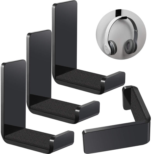 Weewooday 4 Pieces Headphone Hanger Holder Desk Adhesive Headphone Hook Wall Mount Headset Stand Acrylic Holder with Glues for General Purpose Game Earphone(Black)