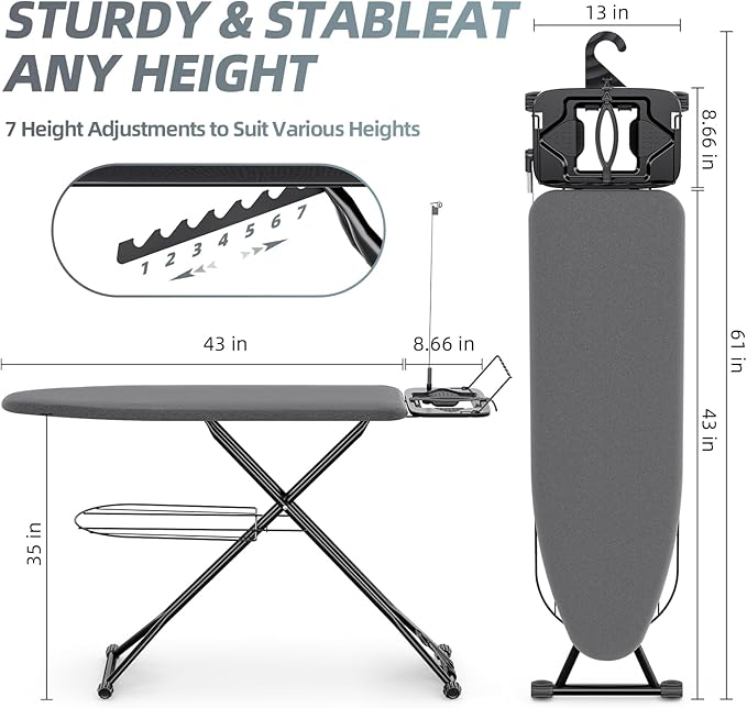 KINGBOARD Ironing Board, Compact Iron Board Full Size
