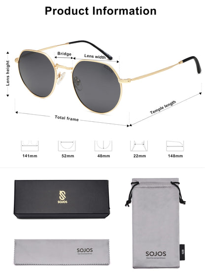 SOJOS Round Polygon Polarized Sunglasses for Women Men Retro Classic Vintage Panto Shades SJ1157