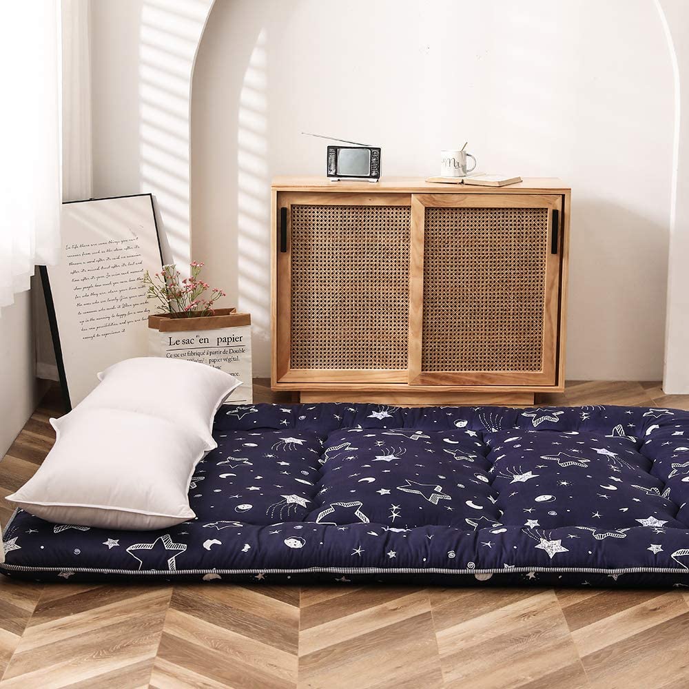MAXYOYO Navy Star Futon Mattress Japanese Tatami Mat Foldable Futon Portable Camping Mattress Kids Sleeping Pad Floor Couch, Full