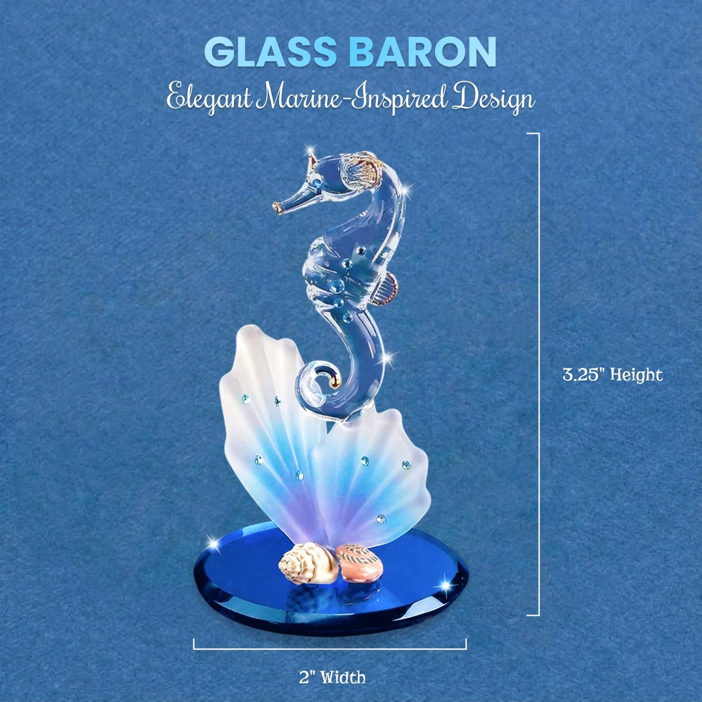 Glass Baron Sea Horse on Blue Coral Figurine