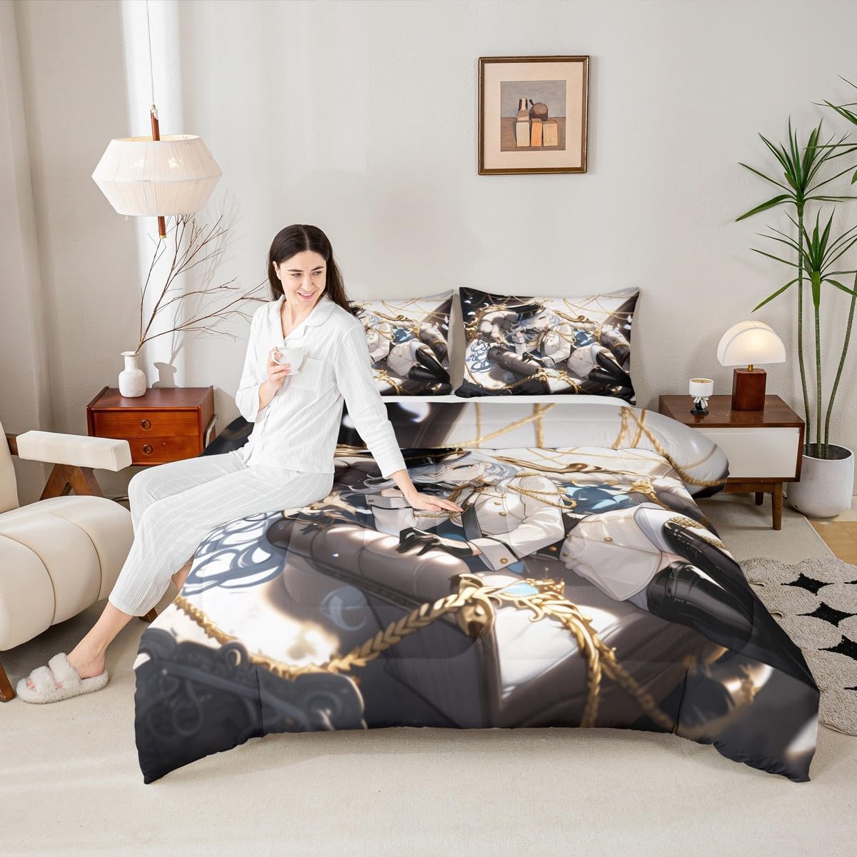 Erosebridal Anime Girl Twin Bedding Set for Kids, Kawaii Japanese Anime Comforter Set Cartoon Girl Duvet Insert for Girls Boys Teens Men Japanese Animation Down Comforter, 1 Pillow Case