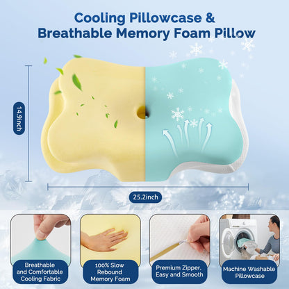 Cervical Neck Pillow, Ergonomic Side Sleeper Pillow for Neck Support, Cooling Memory Foam Pillows for Sleeping, Contour Orthopedic Bed Pillows for Side Back Stomach Sleepers with Removable Pillowcase