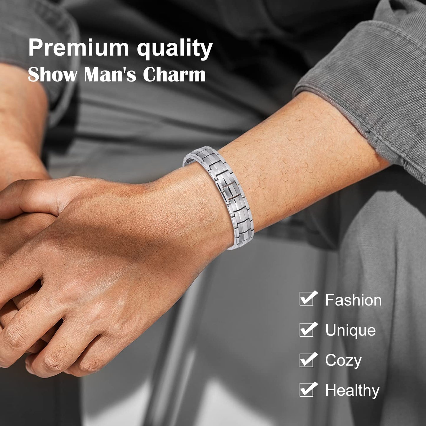 JEROOT Magnetic Bracelets for Men, Pure Titanium Bracelet (3500Gauss Per Magnet), Men's Bracelet Lymphatic Jewelry Gifts (Colorful-1)