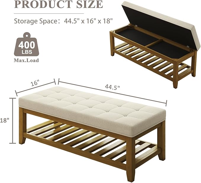 Befurtori Large Rectangular Upholstered Ottoman Bench, Linen Tufted Footrest