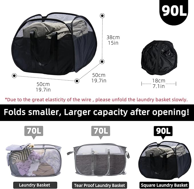 Collapsible Laundry Basket, 90L Foldable Pop-up Laundry Hamper