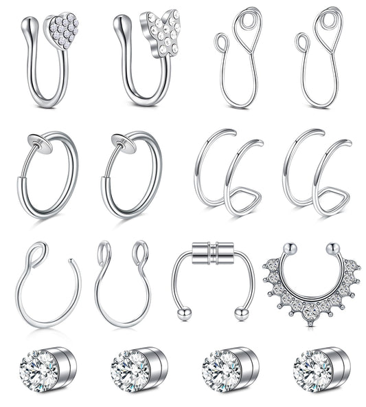 D.Bella Fake Nose Ring Faux Nose Rings Hoop Clip On Earrings for Men Women Non Piercing
