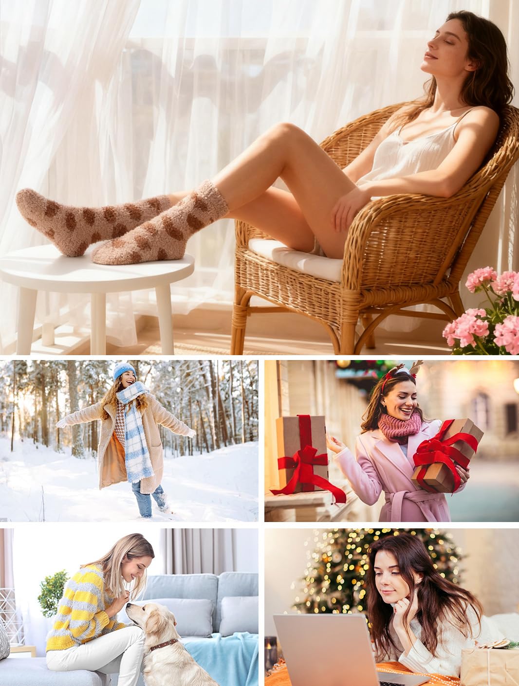 Horuru Fuzzy Socks Gifts for Women Fluffy Cozy Slipper Socks Fall Womens Birthday Gifts for Christmas