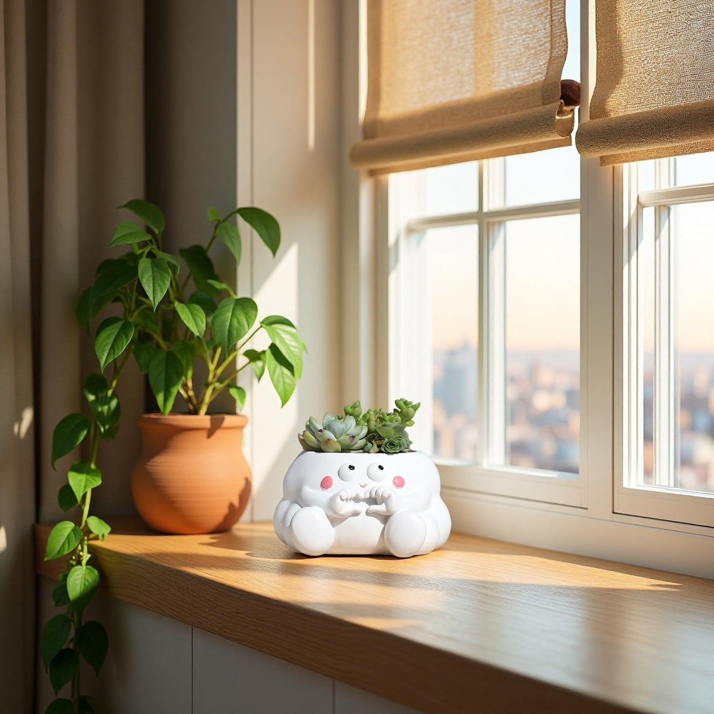 HDKXBEJ Cloud-Shaped Small Succulent Planters, 3.4''Dog Cute Plant Pots with Drainage Holes Funny Resin Flower Pots for Indoor Outdoor Home Office Gifts (C)