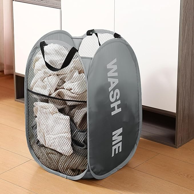 Pack of 2 Mesh Pop Up Hampers Collapsible Laundry Baskets