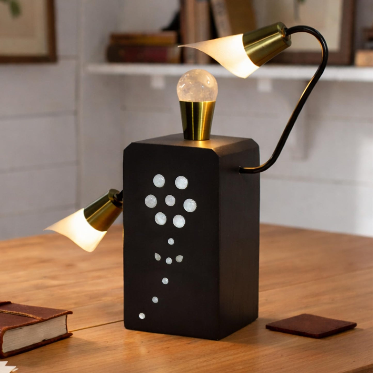 LiViVan Handmade Quartz Crystal Inlaid Desk Lamp, Modern Table Lamp, Rustic Industrial Bedside Lamp for Dorm, Office, Home, Improve Sleep Quality, Unique Gift for Housewarming - A05