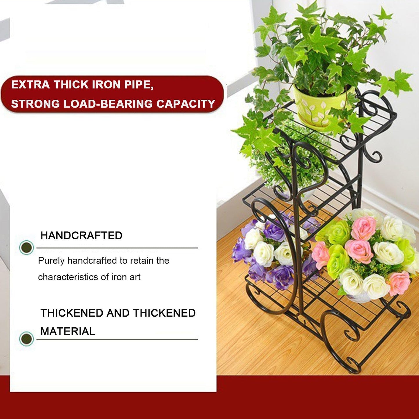 YEDECOR Plant Stand, Heavy Duty Metal Planter Holder Indoor Outdoor, 4 Tier Flower Pot Display Rack, Corner Plant Shelf for Garden Patio Living Room Flower Stand,Black