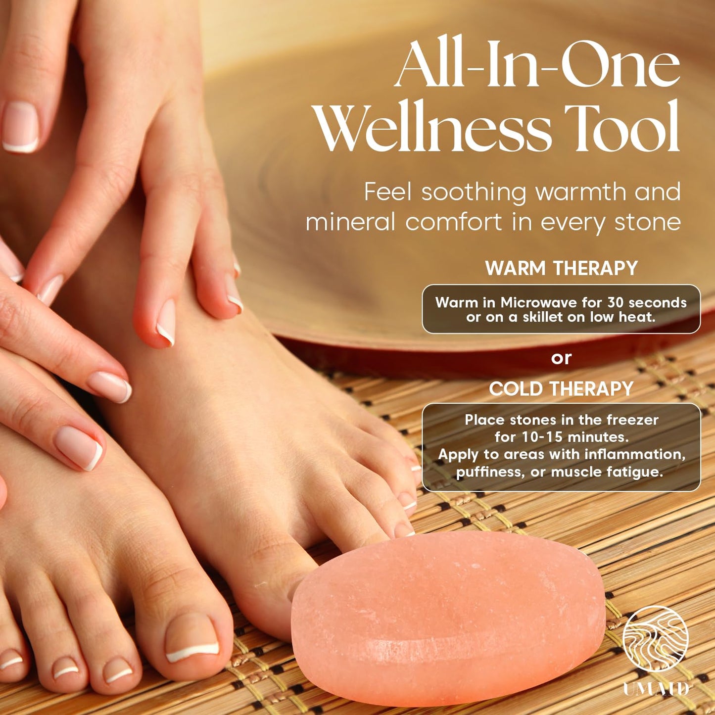 UMAID Himalayan Salt Massage Stones 6-Pack – Pink Crystal Spa Stones with Cotton Mesh Bag for Relaxation, Self-Care, Meditation & Wellness, Unique Spa Gifts for Men & Women