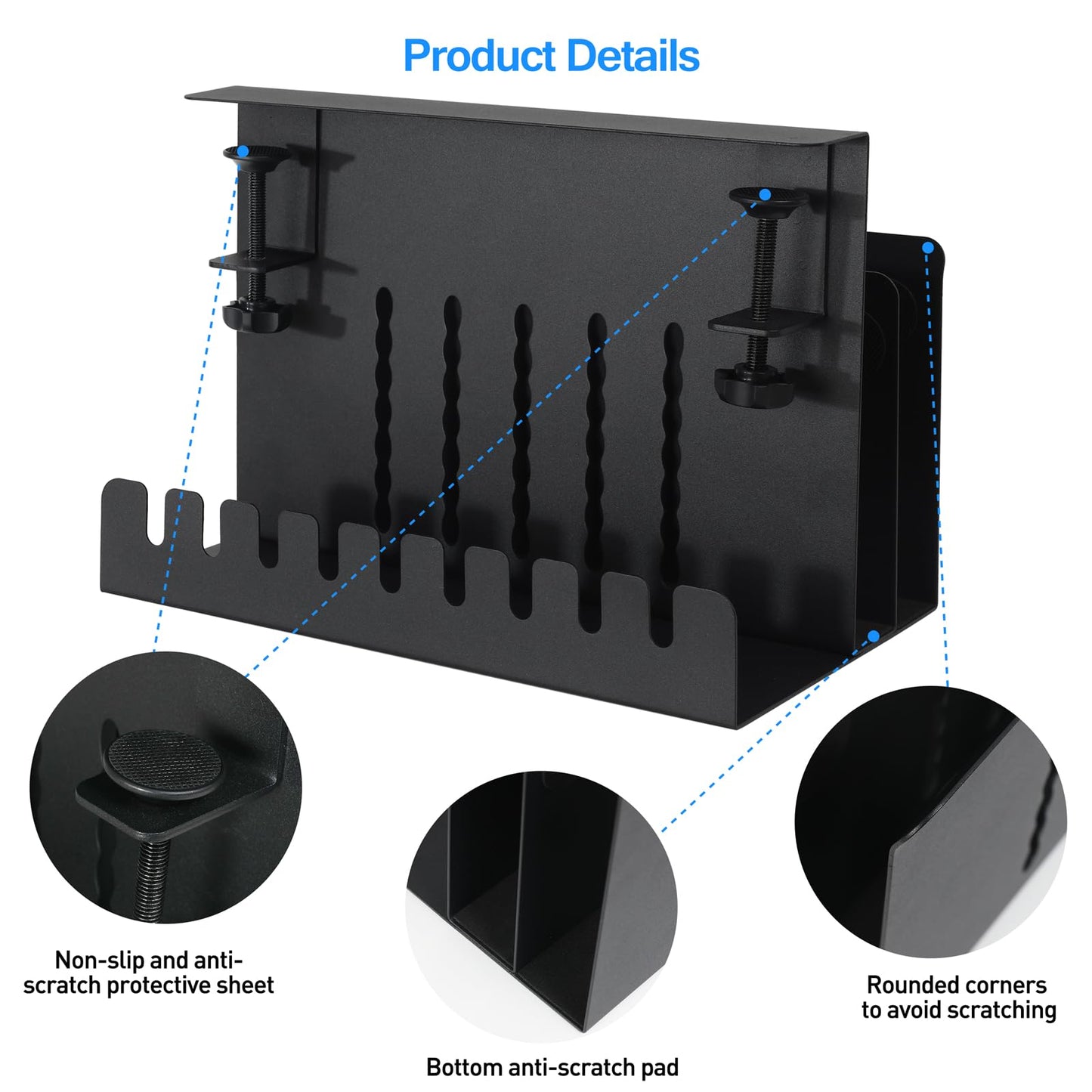 MAXECHO Desk Side Storage, Under Desk Laptop Mount, Table Side Hanging File Organizer, No Drill Clamp On Cable Management Tray, Laptop Holder with Magnetic Pen Holder for Office and Home, Load 22 Lbs