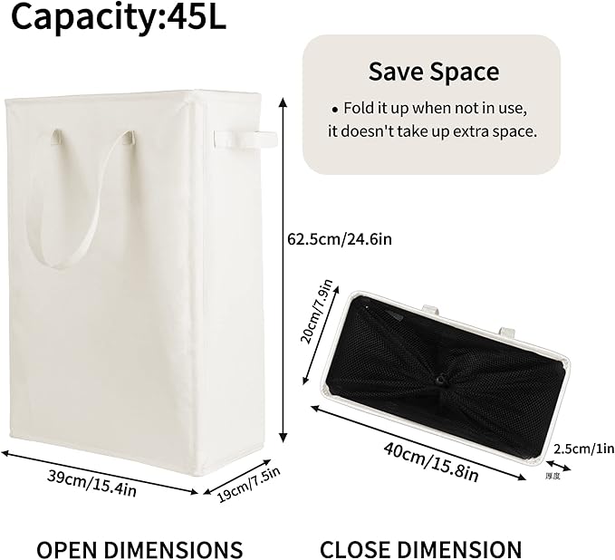 Odonata Slim Laundry Hamper Handles Collapsible Laundry Basket Thin Dirty