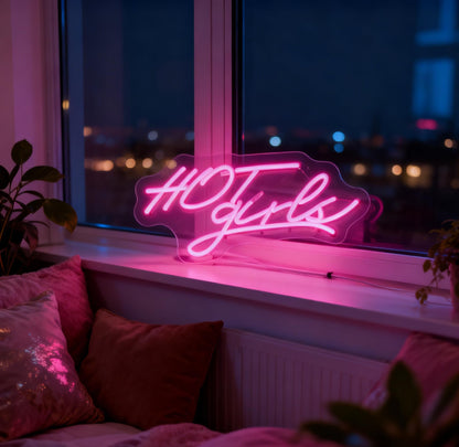 Hot Girls LED Neon Sign - USB Powered Dimmable Neon Light for Bedroom Dorm Living Room Home Decor Party Wall Table Cafe Bar Art Decorations Gift for Teen Girls Young Women 16.1 x 9.1 In