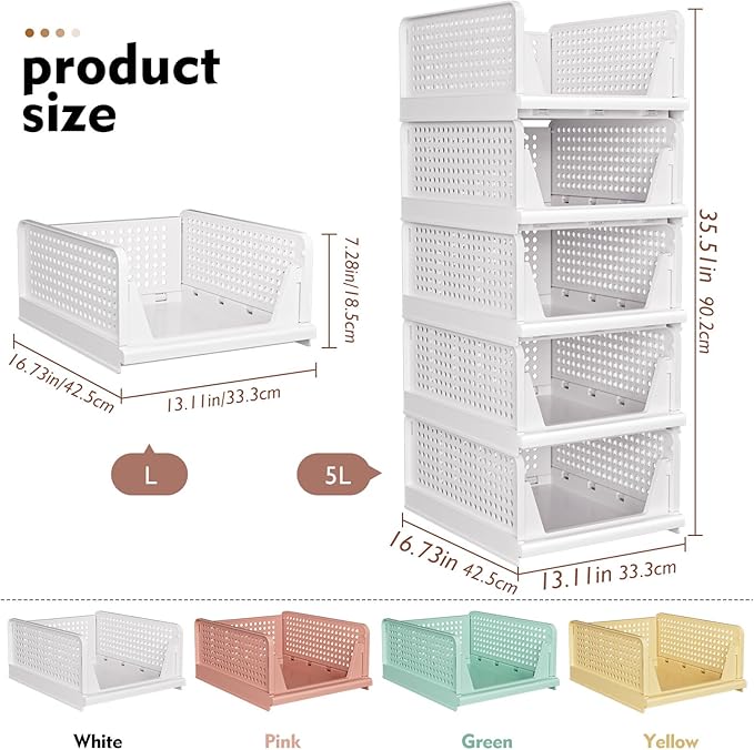 SNSLXH 5 Pack Stackable Closet Organizer Box, Space-Saving Clothes Storage