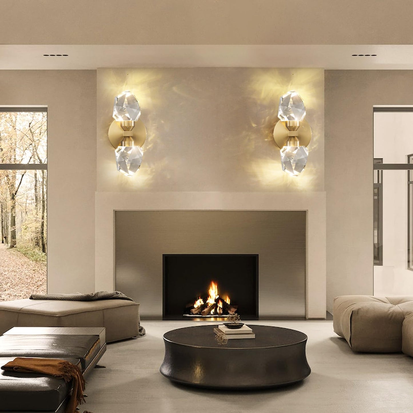 HAIXIANG 2 Packs Wall Sconces - Gold Modern Crystal Vanity Lighting for Dining Room, Bedroom, Living Room, Entryway, Bathroom - Wall Mount Lighting Fixture - Warm Light