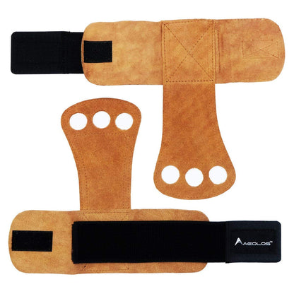 AEOLOS Leather Gymnastics Hand Grips-Great for Gymnastics,Pull up,Weight Lifting,Kettlebells and Cross Training (Brown(2 Layers Leather), Large)