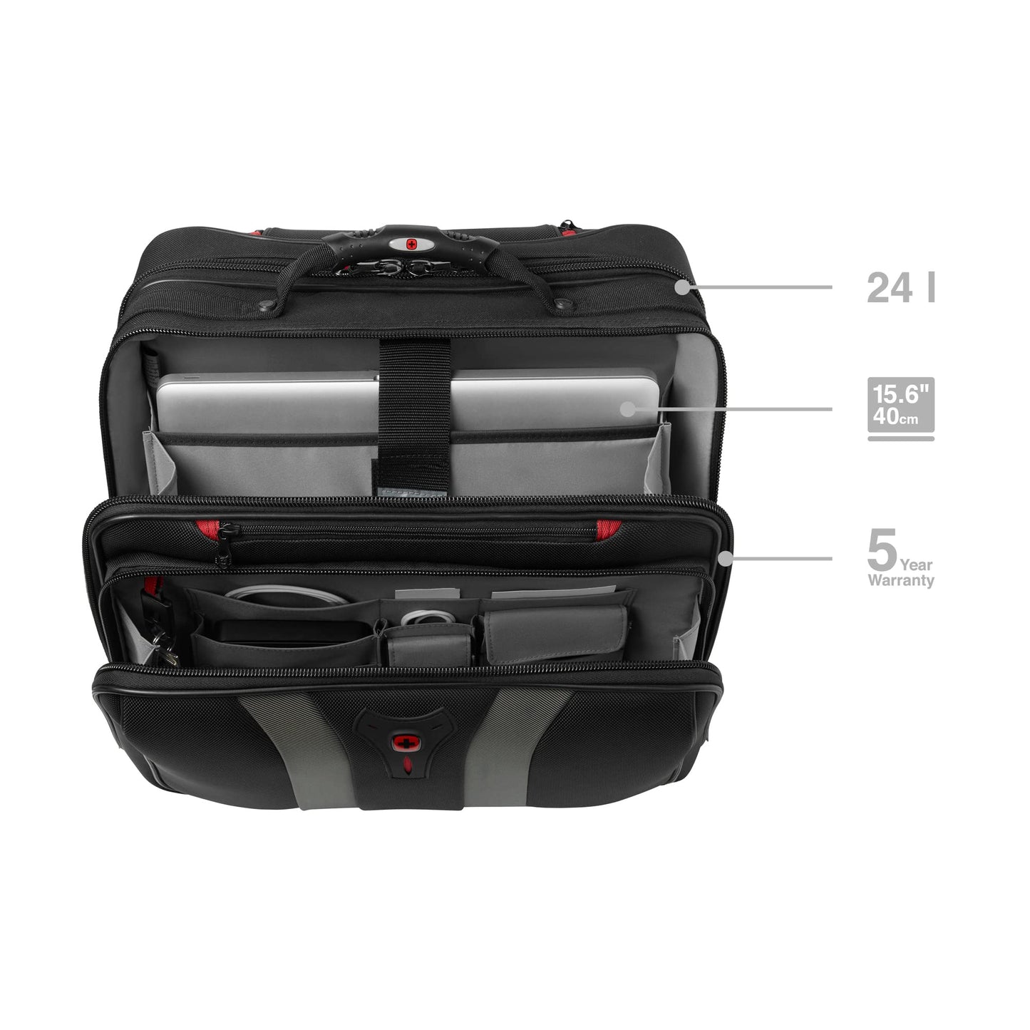 Wenger 600659 Granada 15.6 Inch Wheeled Laptop Case, Padded Laptop Compartment and Overnight Compartment in Black/Grey (24 Litre)