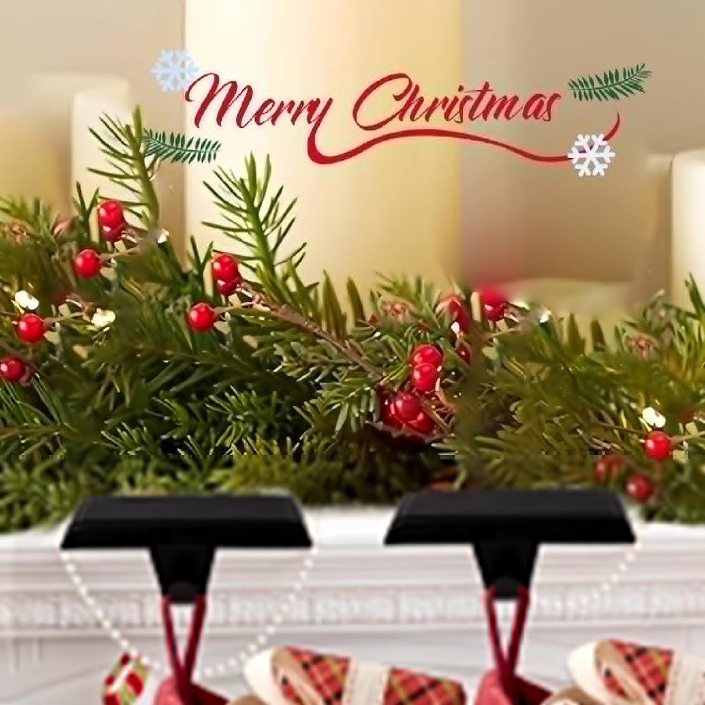 Ulico Christmas Stocking Holders, Mantel Stocking Hangers, Weighted Metal Hanging Hooks, Stocking Holders Bases for Mantel, Fireplace Xmas Party Decoration (Black, 2 Pcs)