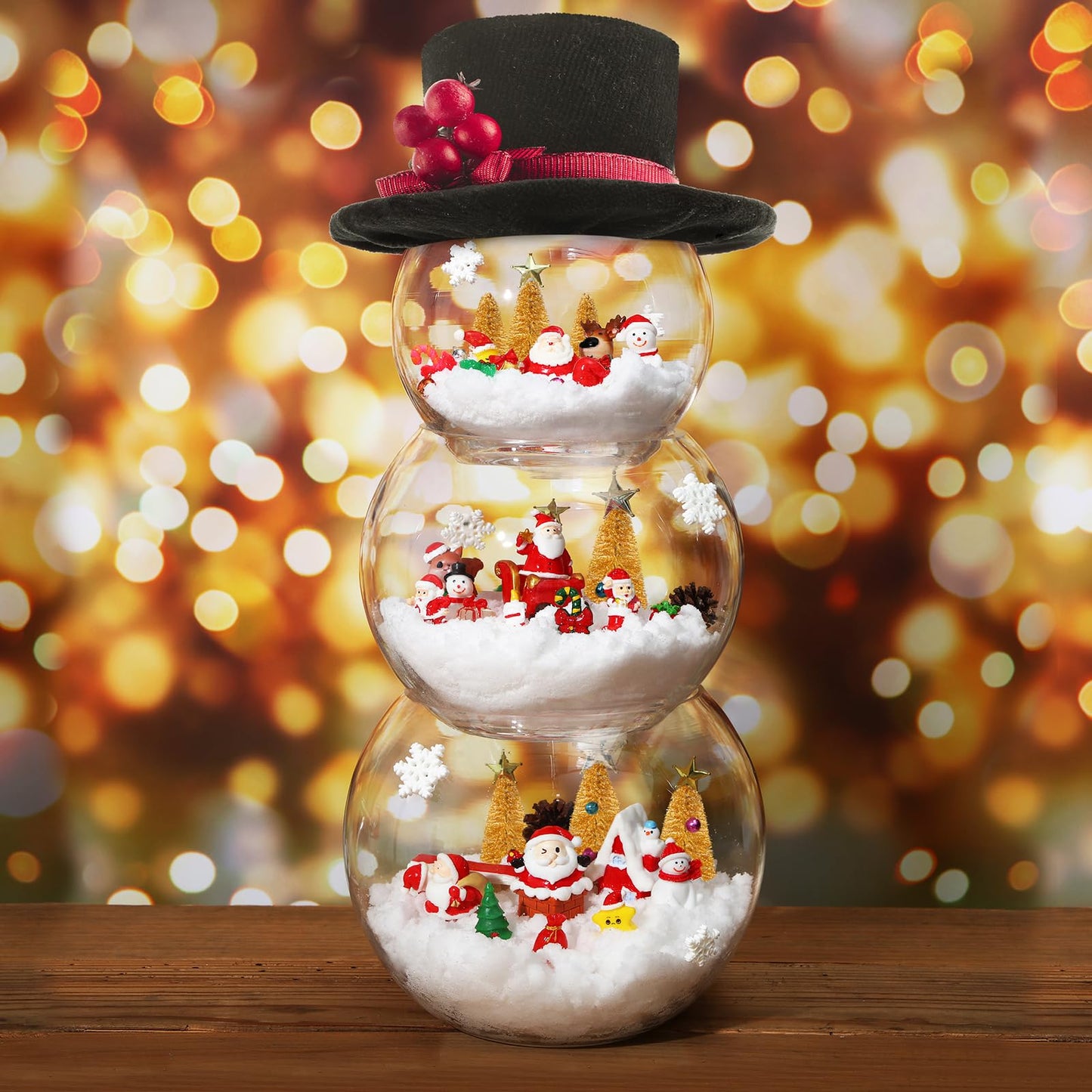 Roowest 96 Pcs Miniature Ornaments for Snow Globe Kit DIY Christmas Village Decoration Christmas Figurines Mini Ornaments with Snowman Reindeer Santa Claus Snowflake(Gold)