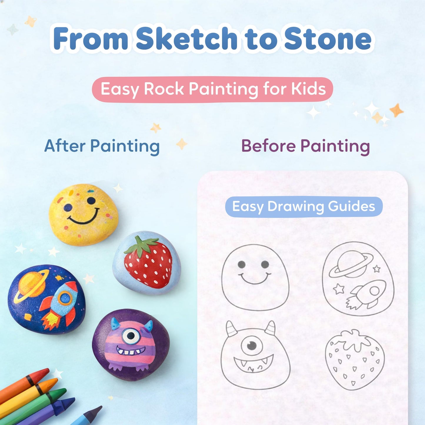 Rokraft 48 PCS Large 2.15-3.35" Smooth Natural River Rocks for Painting, Flat Painting Rocks & Craft Stones for Kindness Rocks, School Art Projects & DIY Crafts