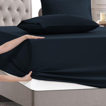 Mocassi Full Size 4-Piece Bed Sheet Set - 1800 Premium Hotel Quality Microfiber 18-24 Inches Extra Deep Pocket Fitted Sheet- Luxury Soft, Breathable, Wrinkle, and Fade Resistant, Black