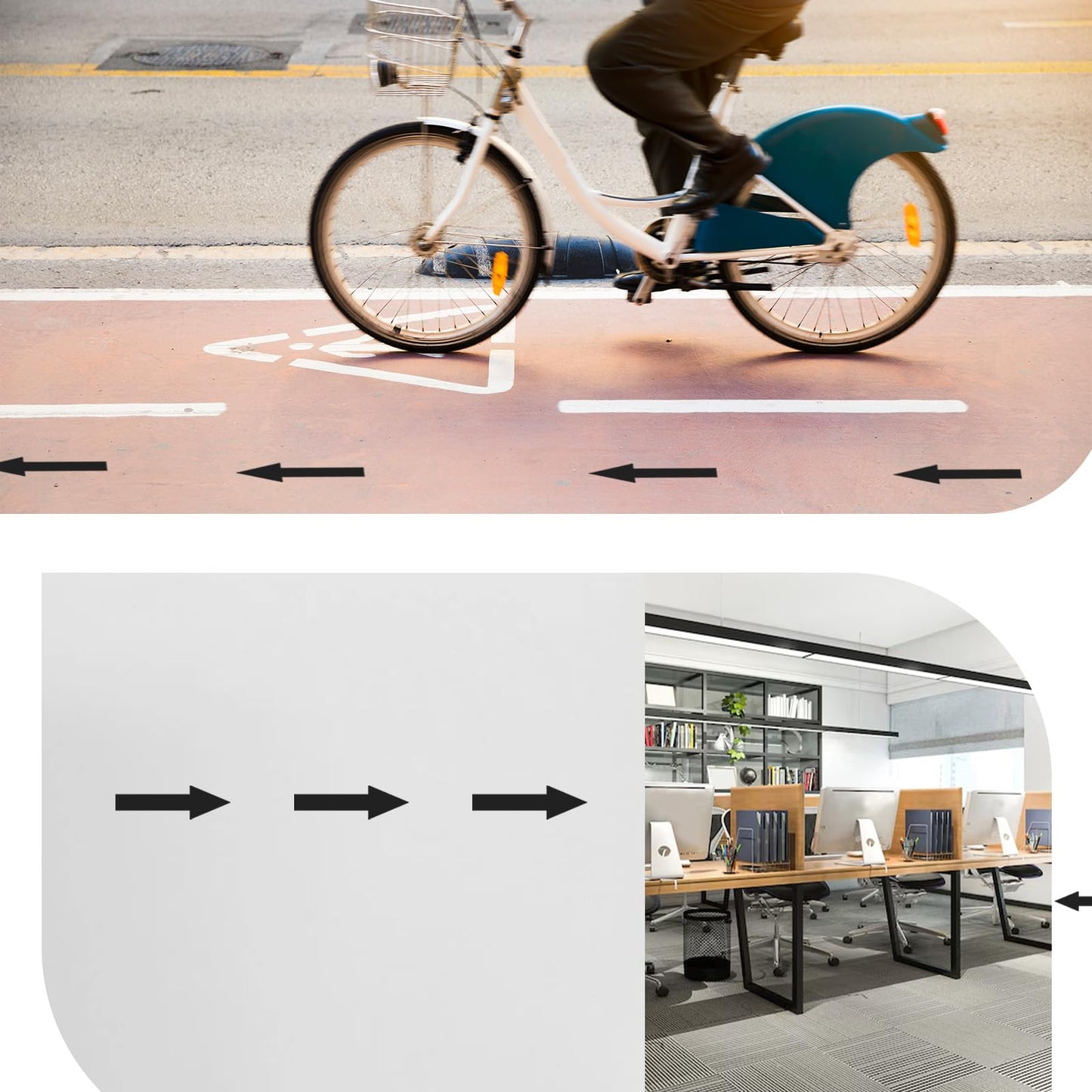 8"x2" Arrow Sticker, Black Arrows Sign, 9 Pack Floor Stickers, PVC Removable Self Adhesive Floor Decal, Waterproof Arrow Signs for Road Instructions, Wall Marking Stickers